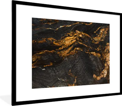 Produktbild von MuchoWow® Gerahmtes Poster Marmor - Limette - Schwarz - Gold - Marmoroptik - Luxus 80x60 cm - Poster mit Schwarzem Bilderrahmen Wandposter Rahmen Foto Bilder - Schlafzimmer-Dekorationen - Fotoposter