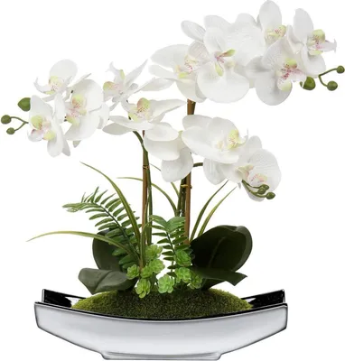 Obrázek produktu pro Umělé květiny Orchideje Umělé Phalaenopsis Bonsai dekorace 38CM Bílý stříbrný hrnec