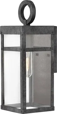 Produktbild von Außenwandlampe Aluminium Glas E27 IP44 33,6 cm hoch Zink Antik eckig Vintage Außenwandleuchte