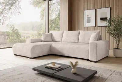 Produktbild von STOREZ24 L-Form Ecksofa NELLY inklusive Schlaffunktion, Ecke mit Bettkasten, Farbe: creme, Seite: links