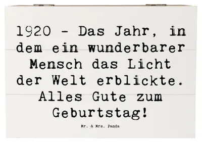 Produktbild von Mr. & Mrs. Panda Truhe Spruch 1920 Geburtstag 22 x 15 cm - Weiß - Geschenk, Geburtstagsgeschenk, Jahrhundertgeburtstag, Alter, fotobox, Happy Birthday, feiern, Box, Kiste