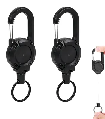 Produktbild von 2 robuste, einziehbare Schlüsselanhänger, einziehbares Lanyard mit 70 cm Stahlkordel für Auswelter, Kartenhalter und Schlüsselkarten