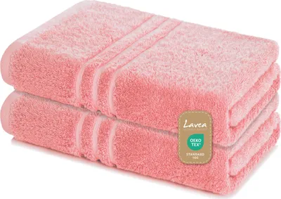 Zdjęcie produktu dla Zestaw 2 ręczników do sauny Lavea® 80 x 200 cm, ręcznik kąpielowy XXL, 100% bawełna frotte, bardzo chłonny, łatwy w pielęgnacji 60°C, Elena, pastelowy róż