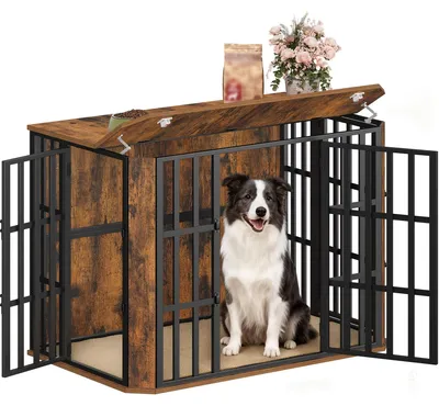 Image de Cage pour chiens - Enclos pour chiens - Abri pour chiens - Maison pour chiens - Cage pour animaux - Bois - Système à plusieurs portes - 108x66x77 cm