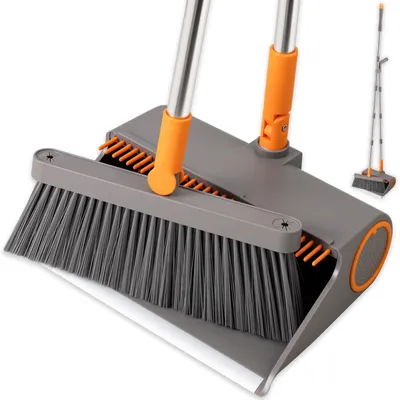 Produktbild von Kehrbesen Kehrblech Set - Teleskopstiel 140 cm - 180° drehbarer Bürstenkopf - Aluminiumlippe