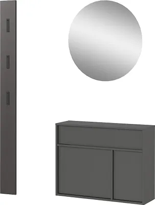Produktbild von Garderoben-Set mit Spiegel, Schuhschrank & Garderobenpaneel in graphit, modern, 3-teilig - ALLOA-01