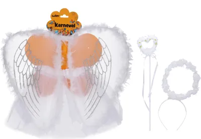 Produktbild von Karneval-Set Engel mit Flügeln, Rock mit 30 cm Länge, Stirnband und Zauberstab