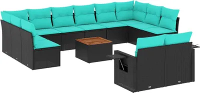 Produktbild von 13-teiliges Gartensofa-Set mit Kissen, schwarzes Polyrattan