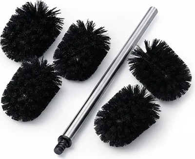 Produktbild von Relaxdays WC Bürste, 5er Set, Edelstahlgriff, abnehmbarer Kopf, Kunststoff, HxD: 35,5 x 8 cm, Toilettenbürste, schwarz