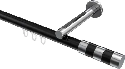 Produktbild von Interdeco Innenlaufstange / Gardinenstange mit Innenlauf Schwarz / Chrom, Typ Siteno Mavell (Zylinder Bicolor), 20 mm Ø 1-läufig, 200 cm