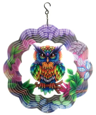 Kinetischer 3D Windspinner aus Metall, mystische Eule, 37,5 x 30 cm