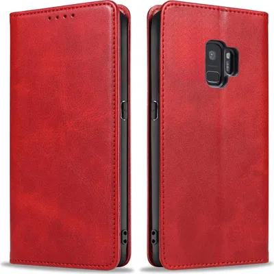 Produktbild von Handyhülle für Samsung Galaxy S9 Kunstleder Flip Cover Hülle Handytasche Case Kartenfach Farbe: Rot
