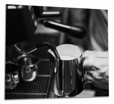 Produktbild von Wallario Herdabdeckplatte aus Glas, Größe 60 x 52 cm 1-teilig, Motiv Barista - Einblick in ein Café