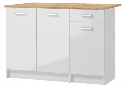 Zdjęcie produktu dla Zestaw Szafek Kuchennych 120 x46 cm Biały Połysk z Blatem Dąb Złoty Stojące