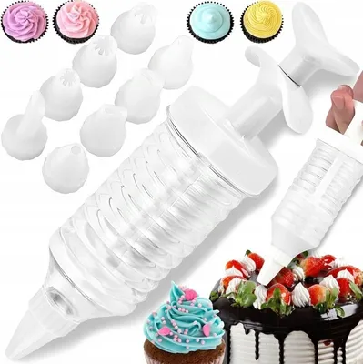 Zdjęcie produktu dla Dekorator Do Tortów Ciast Ciasteczek Muffinek - Strzykawka + 8 Końcówek