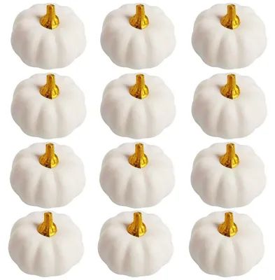 Obrázok produktu pre Umelé tekvice, dekorácia, 12 kusov, biela, z peny, vhodné na jeseň, Halloween, Deň vďakyvzdania, dekorácia na stôl