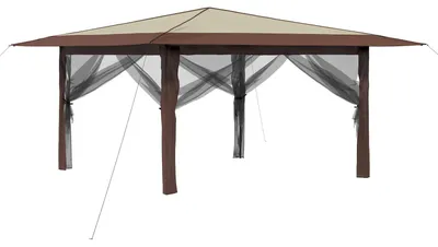 Image de Pavillon avec quatre parois, dimensions 4 x 4 mètres, couleur crème et marron