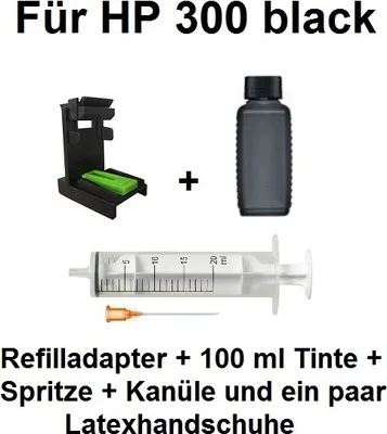 Image de Adaptateur de recharge + 100 ml d'encre noire INK-MATE pour HP 300 noir + 300 noir XL