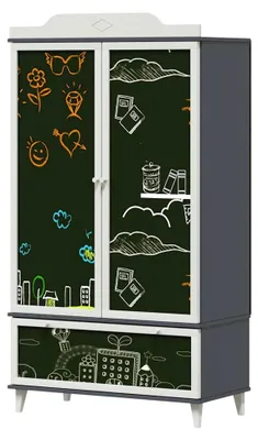Produktbild von Kreidetafel Kleiderschrank mit Tür in Grau und Weiß