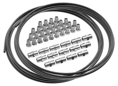 Produktbild von 10m Bremsleitung Ø 4,75mm Stahl im SET + 30 Verschraubungen + 15 Verbinder M10 x 1 DIN 74 234 konform verkupfertes Stahl-Bremsrohr im Sortiment für Bördel F