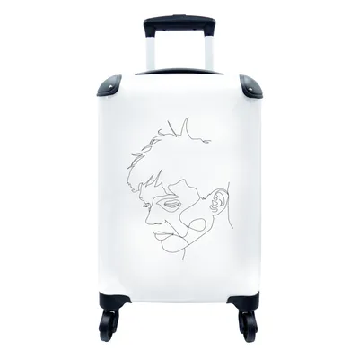 Produktbild von MuchoWow® Koffer Handgepäck Trolley Rollkoffer Kleine Reisekoffer mit 4 Rollen - Porträt - Strichzeichnung - Mann - Cabin Size < 55x40x23 cm & 55x40x20 cm - Fotokoffer - Kabinenkoffer - Boardgepäck - Reise-Box - Reisekoffer - Reisegepäck - Koffer mit Bild - Trolley für Kinder