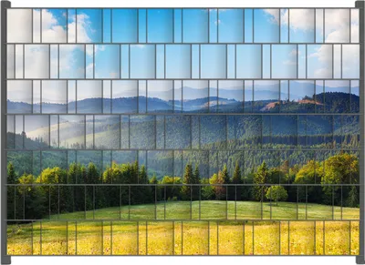 Produktbild von Wallario Zaunsichtschutz mit Motiv Berglandschaft im Gebirge unter blauem Himmel für Ein- und Doppelstabmatten Zäune in der Größe 200 x 140 cm