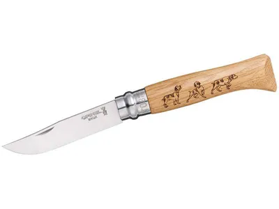 Image de Couteau Opinel, taille 8, Animalia, motif chien,, Acier Sandvik 12C27, inoxydable, manche bois de chêne