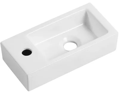 Productafbeelding van CERANO - Wastafel Roberto, keramisch, hangend, links, wit, glanzend - 37,7 x 18,5 cm