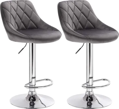 Produktbild von 2er Set Barhocker mit Lehne aus Samt 360° drehbar höhenverstellbar - Barstuhl, Küchenhocker Dunkelgrau