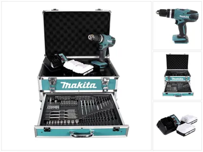 Zdjęcie produktu dla Makita HP457DWEX4, Wiertarka pistoletowa, Czarny, Niebieski, 1,3 cm, 1400 RPM, 3,6 cm, 1,3 cm