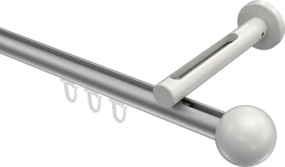 Produktbild von Interdeco Innenlaufstange / Gardinenstange mit Innenlauf Silbergrau / Weiß, Typ Siteno Luino (Kugel), 20 mm Ø 1-läufig, 120 cm