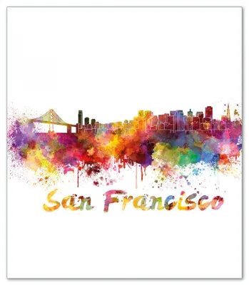 Produktbild von Wallario Herdabdeckplatte aus Glas, Größe 52 x 60 cm 1-teilig, Motiv Städte als Aquarell - Skyline von San Francisco