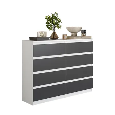 Immagine prodotto di GABRIEL – Comò / madia con 8 cassetti – Bianco opaco / antracite – Altezza 92 cm, Larghezza 120 cm, Profondità 33 cm