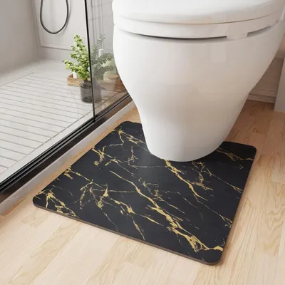 Productafbeelding van Toiletmat U-vorm - Badkamermat - Hygiënisch houden - Watermerk- en vuilafstotend - 50 x 60 cm - Zwart goud