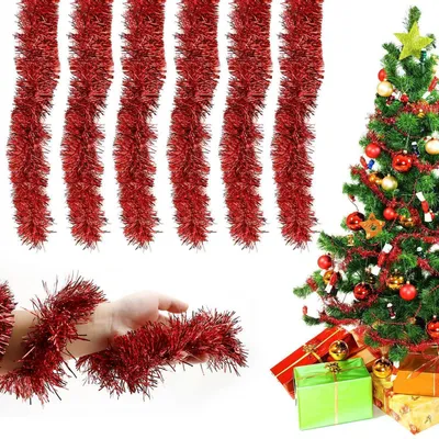 Productafbeelding van Kerstkrans, glitterslingers, rood, 12 meter, 6 stuks, 9 cm breed, met draad