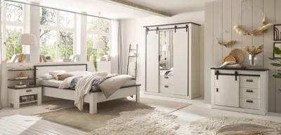 Produktbild von Schlafzimmer Set Stove in weiß komplett Set 5-teilig mit Bett und Kleiderschrank
