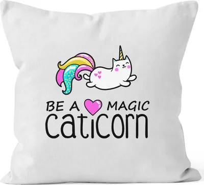 Produktbild von Kissenbezug Be a magic caticorn Einhorn Unicorn Kissen-Hülle Deko-Kissen 40x40 Baumwolle MoonWorks® weiß unisize