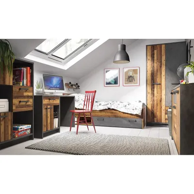 Produktbild von Jugendzimmer Komplett-Set NELSON-129 mit Bett 90x200 in grau mit Holz