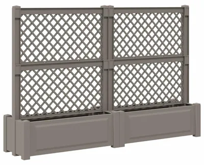 Immagine prodotto di vidaXL Vaso grande con traliccio, 2 pezzi, grigio, 200 x 43 x 133,5 cm, PP