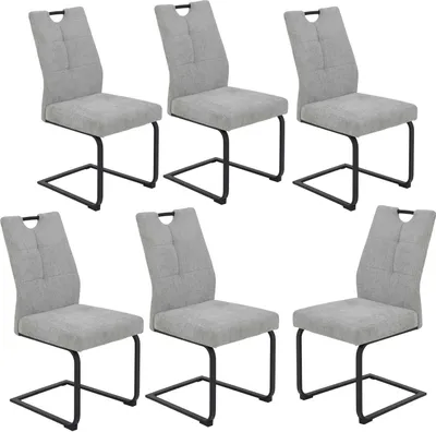 Produktbild von 6er Set Schwingstühle Malea XL - Esszimmerstühle mit Griff, grau, Webstoff, Freischwinger mit schwarzem Gestell