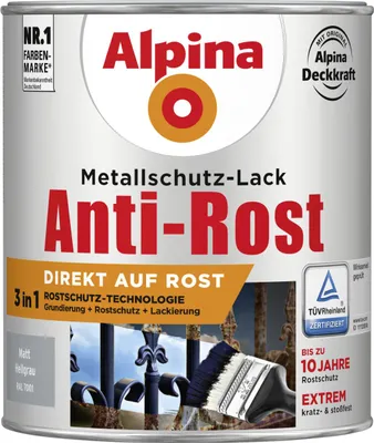 Produktbild von Alpina Metallschutz-Lack Anti-Rost 750 ml hellgrau matt