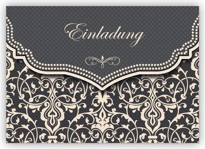 Produktbild von 4x Edle Einladungskarte mit Vintage Damast Muster in edlem Grau zur Hochzeit, Taufe, Diner etc: Einladung