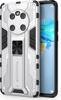 Produktbild von Huawei Mate 40 Hülle, Dual Layer PC TPU Bumper Stoßfest Ständer Schutzhülle für Huawei Mate 40 Silber
