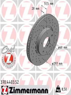Produktbild von 2x ZIMMERMANN Bremsscheibe 370.4403.52 für MAZDA CX-5 (KE GH) CX-5 (KF) 52mm