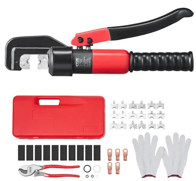 Produktbild von VEVOR Hydraulische Crimpzange mit 9 Sets von Matrizen AWG12-2/0 Kupfer- und Aluminium-Terminal-Batterieanschlusszange, mit einer Schneidezange, Handschuhen, 5 Stück Kupferringverbindern, 8 Stück Schrumpfschläuchen, AWG 12-2/0 (4-70mm²)