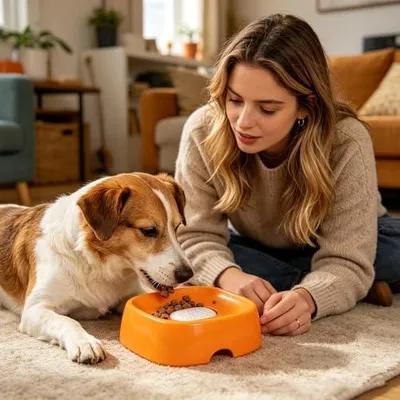 Produktbild von Rutschfester Hunde-Lecknapf mit Rollball | Langsamfressnapf für langsame Fütterung beim Camping, zu Hause, für Welpen sowie drinnen und draußen beim Fressen, Training, im Hof und Garten