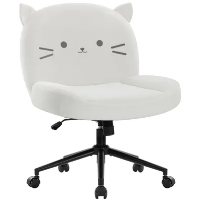 A white office chair with a cat face design on the backrest, shown from a front-diagonal angle on a white background.