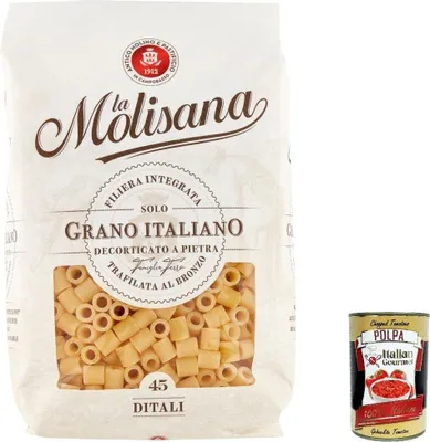 Produktbild von la Molisana Ditali Nr.45 Pasta aus 100% italienischem Hartweizen 10x500 g – Bronze gezogen, ideale Suppen & Aufläufe, Familien-Vorratspack aus Italien + Italian Gourmet polpa