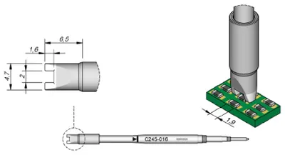 Obrázek produktu pro JBC SMD odpájecí hrot řady C245, C245016/2,0 mm, pro čipové součástky C245016