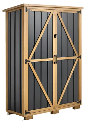 Produktbild von VEVOR Gartenschrank Holz, Geräteschrank mit Abschließbaren Türen, Gerätehaus mit Regalen & Boden, Geräteschuppen, Gartengerätehaus, Werkzeugschrank für Terrasse, Garten, Rasen, 112x46x160 cm